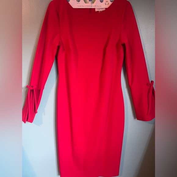 Calvin Klein Crepe Bell Sleeve Sheath Dress - Picture 2 of 6